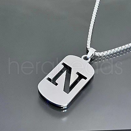 Rectangle with Laser Cut Letter 201 Stainless Steel Initial Pendant Necklaces WGA5E8C-14-1