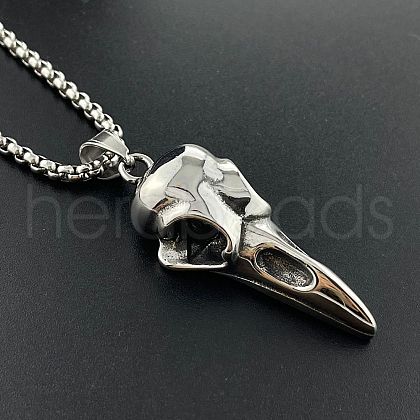 Stylish Stainless Steel Gothic Raven Head Pendant Necklaces for Fashionable Men BB1837-1
