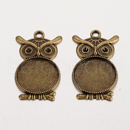 Owl Tibetan Style Alloy Pendant Cabochon Settings PALLOY-K109-86AB-NR-1