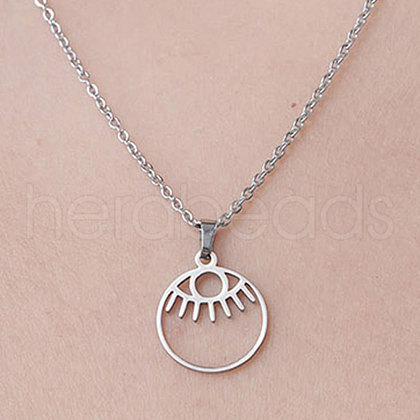 Non-Tarnish 201 Stainless Steel Hollow Eye Pendant Necklace NJEW-OY001-43-1