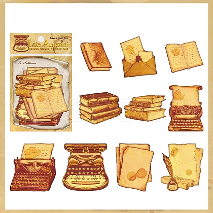 20Pcs 10 Styles Autumn Gold Stamping Paper Self Adhesive Decorative Stickers PW-WG20929-06-1