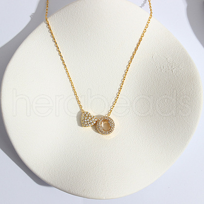 Heart Initial Brass Micro Pave Clear Cubic Zirconia Pendant Necklaces FS-WG89C2E-15-1