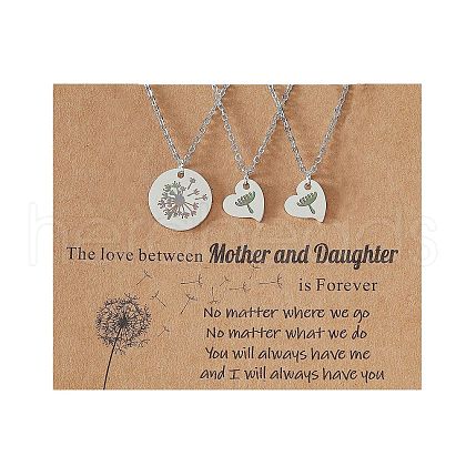Mother and Daughter 304 Stainless Steel Dandelion Flat Round Heart Pendant Necklaces for Women FS-WGEED69-03-1