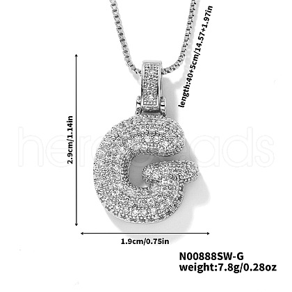 Elegant Brass Micro Pave Clear Cubic Zirconia 3D Initial Necklaces DV4415-30-1