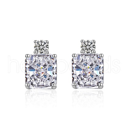 Rectangle 925 Sterling Silver Micro Pave Clear Cubic Zirconia Stud Earrings for Woman EJEW-F350-03P-1