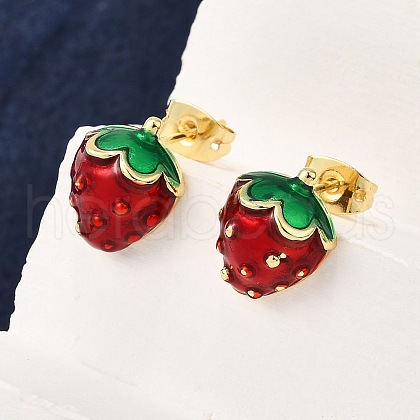 Brass Enamel Stud Earrings EJEW-G430-06B-G-1