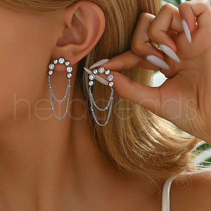 Stainless Steel Beaded Tassel Stud Earrings for Elegant Everyday Look VO2359-1