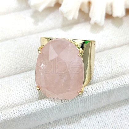 Oval Brass with Natural Rose Quartz Cuff Rings FS-WG8D200-02-1