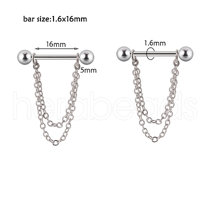 304 Stainless Steel Nipple Barbells with Chains WG66F66-06-1
