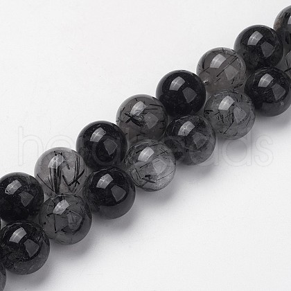 Natural Black Rutilated Quartz Beads Strands G-F362-07-14mm-1