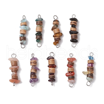 9Pcs 9 Styles Natural Mixed Stone Chip & Natural Coconut Disc Beaded Connector Charms PALLOY-JF03571-1