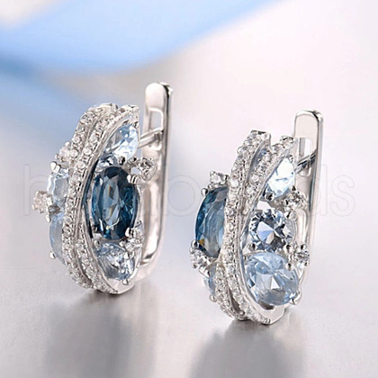 Platinum Teardrop Brass Micro Pave Cubic Zirconia Hoop Earrings FS-WG54F4B-01-1