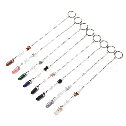 Chip & Bullet Gemstone with Glass Pendant Decoration HJEW-AB00400-1