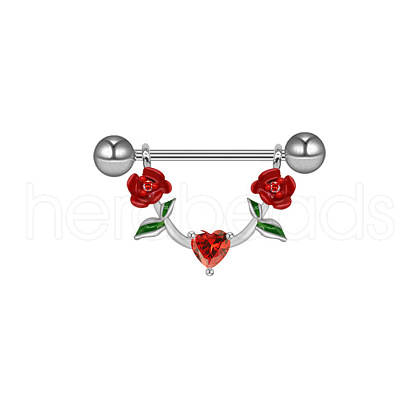 316L Surgical Stainless Steel Rhinestone Heart Nipple Rings WGE19D8-04-1