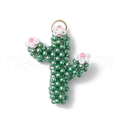 Glass Seed Beaded Cactus Pendants PALLOY-MZ00680-1