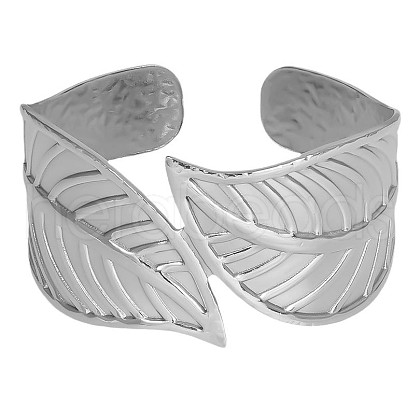 Leaf 304 Stainless Steel Cuff Bangles for Women CM7227-1-1