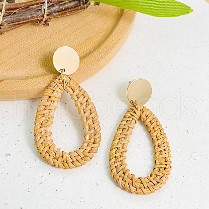 Woven Teardrop Alloy Raffia Stud Dangle Earrings FS-WG09963-03-1