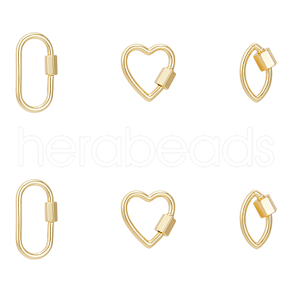 Unicraftale 6Pcs 3 Styles Brass Screw Carabiner Lock Charms KK-UN0002-01-1