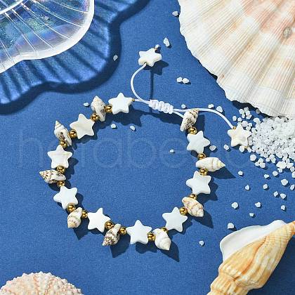 Freshwater Shell Braided Bead Bracelets for Women BJEW-JB11516-1