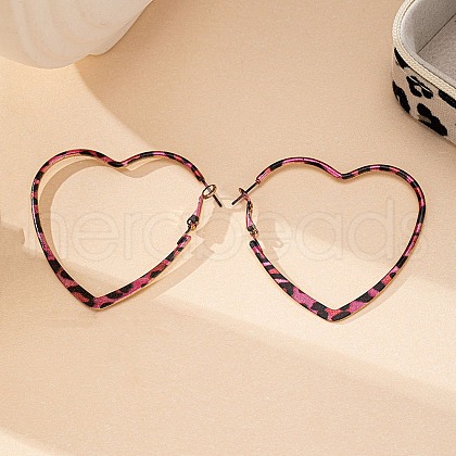 Hollow Heart with Leopard Print Alloy Hoop Earrings EJEW-Z112-01P-1