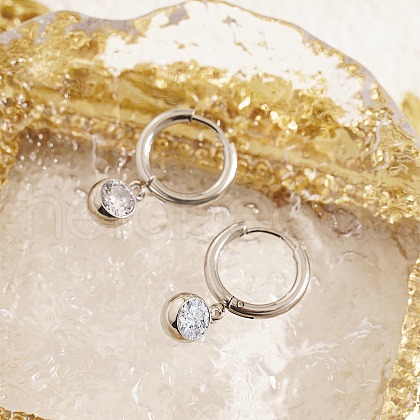 Cubic Zirconia Flat Round Dangle Earrings RS6083-2-1