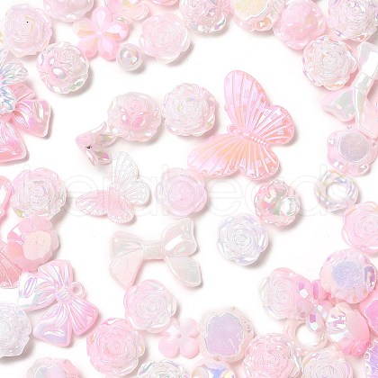 Rainbow Iridescent Plating Acrylic Beads OACR-U006-01B-1