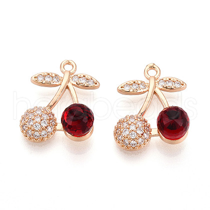 Brass Micro Pave Cubic Zirconia and Glass Pendants KK-T076-01KCG-1