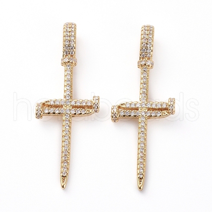 Brass Micro Pave Clear Cubic Zirconia Pendants ZIRC-L076-034G-1