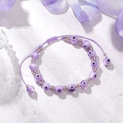 Lampwork Evil Eye Beads Braided Bead Bracelets for Men Women BJEW-MZ00160-05-1