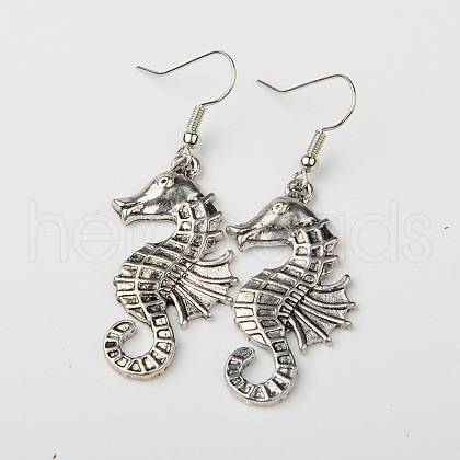 Tibetan Style Alloy Seahorse Earrings EJEW-JE01033-1