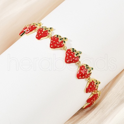 Brass Micro Pave Cubic Zirconia Enamel Link Bracelets BJEW-Z126-02G-1