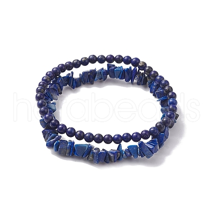 Chip & Round Natural Lapis Lazuli Beaded Stretch Bracelets for Women BJEW-JB10189-07-1