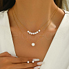 Stainless Steel Round Imitation Pearl Style Double Layer Necklaces & Stud Earrings Sets for Women FS8712-3
