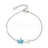 Synthetic Turquoise & Natural Freshwater Pearl Link Anklets AJEW-AN00628-01-1