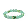 Natural Green Aventurine & Lampwork Evil Eye Round Beaded Stretch Bracelet BJEW-JB08713-07-1