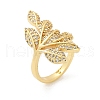 Leaf Brass Micro Pave Clear Cubic Zirconia Open Cuff Rings for Women RJEW-G343-27G-4