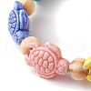 Beach Tortoise Handmade Procelain & Wood Round Beaded Stretch Bracelets BJEW-JB10299-02-3