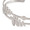 Non-Tarnish 304 Stainless Steel Hollow Leaf Open Cuff Bangles for Women BJEW-K241-03A-P-2