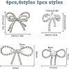 HOBBIESAY 4Pcs 4 Style Crystal Rhinestone Bowknot Brooch Pin with Plastic Pearl Beaded JEWB-HY0001-06-2