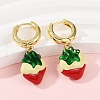 Strawberry Brass Enamel Hoop Earrings EJEW-F895-21B-G-2
