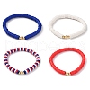 4Pcs 4 Colors Independence Day Handmade Polymer Clay Heishi Beaded Stretch Bracelets BJEW-TA00642-3