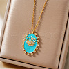 Vintage Brass Pave Clear Cubic Zirconia & Cyan Enamel Crown Eye Pendant Necklaces for Women XM7350-1-3