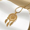 Bohemian 304 Stainless Steel Snowflake Woven Web/Net with Feather Pendant Necklaces NJEW-P327-07G-A-1