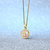 Flat Round Stainless Steel Pave Natural White Shell Initial Pendant Necklaces for Women FS-WG6FA45-20-1
