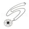 Chakra Lotus Flower 304 Stainless Steel Pave Synthetic Blue Goldstone Pendant Necklaces for Women NJEW-K283-26P-4