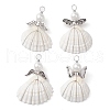 4Pcs 4 Styles Copper Wire Wrapped Shell Pendants PALLOY-JF02709-1