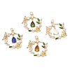 Brass Clear Cubic Zirconia Glass Pendants ZIRC-C024-20G-1