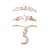 3Pcs Copper Wire Wrapped Natural Rose Quartz Faceted Round Bead Finger Rings for Women RJEW-JR00888-02-3