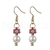 Brass Glass Flower with Round Dangle Earrings EJEW-MZ00441-4