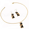 Cat Shape Zinc Alloy Enamel Pendant Necklaces & Dangle Earrings Sets FS-WG2319B-01-5